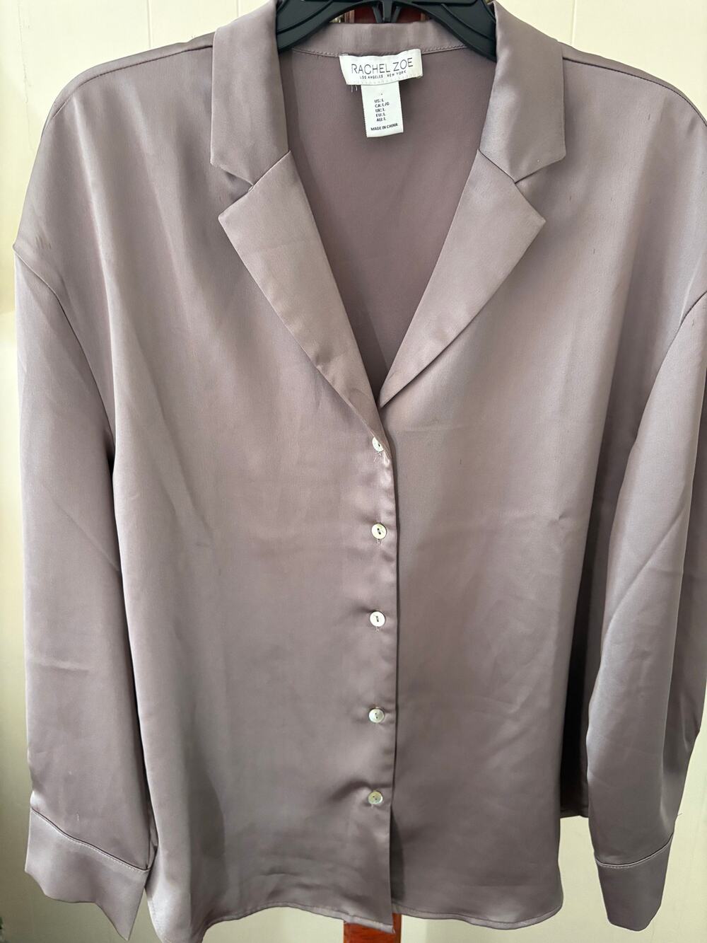 Rachel Zoe Satin Blend Taupe Blouse  Size Large